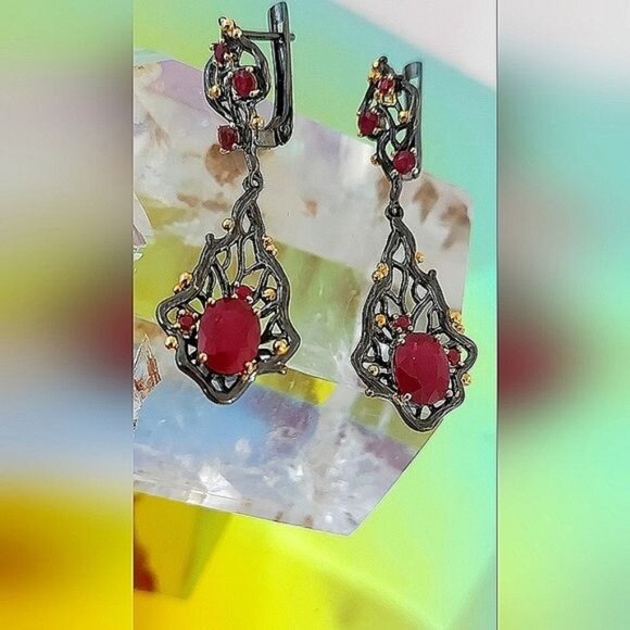 Heated Natural Red Ruby 8x6mm 925 Sterling Silver Earrings - Picture 5 of 8